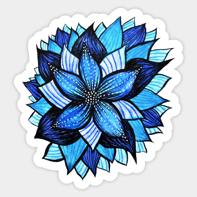 Beautiful Abstract Blue Flower Ink Drawing Sticker by Boriana Giormova